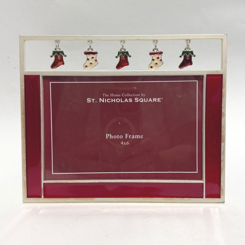 St Nicholas Square Christmas Holiday Jewel Red 4x6 Photo Frame Stocking Charms
